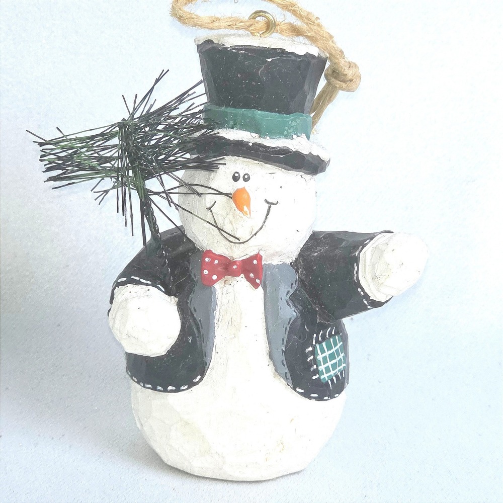 Hallmark Snowman Ornament Rustic Hand Carved Style Bottle Brush Broom Christmas
